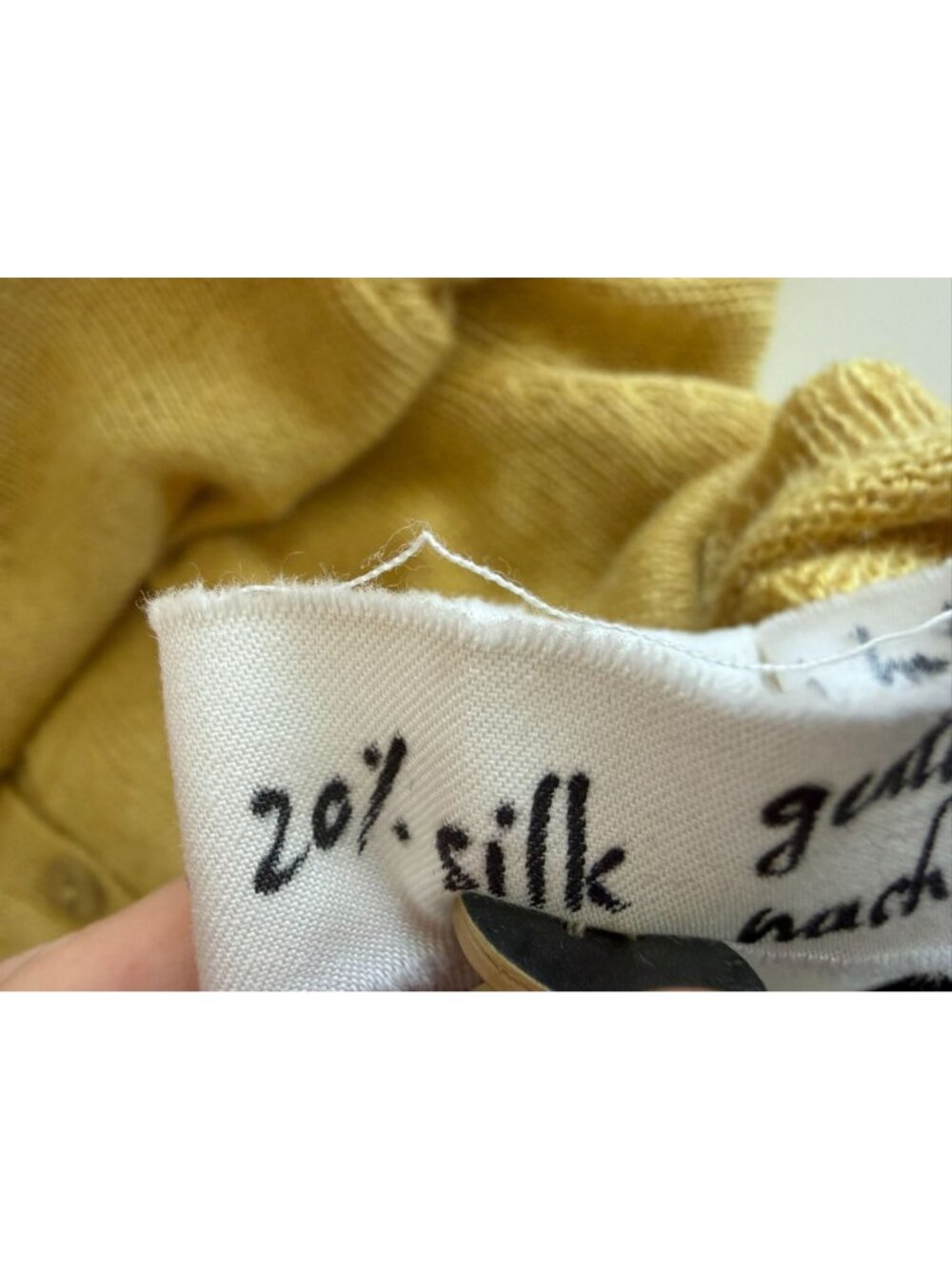 Sula Artisanal Yellow Alpaca Silk Crewneck Cardigan Hand Knit Peru - Picture 8 of 9
